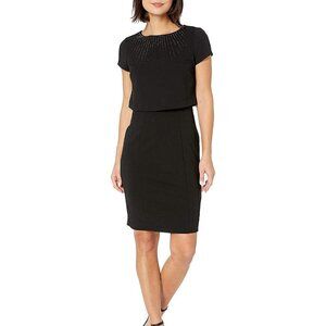 Adrianna Papell Embellished Pop Over Sheath Dress Black Special Occasion Size 10
